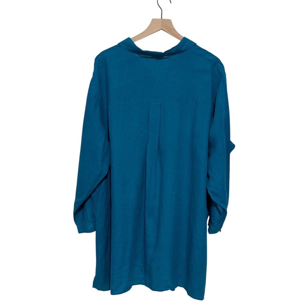 Eileen Fisher 3X Teal Organic Linen Button Front Tunic Shirt Oversized - Picture 3 of 8